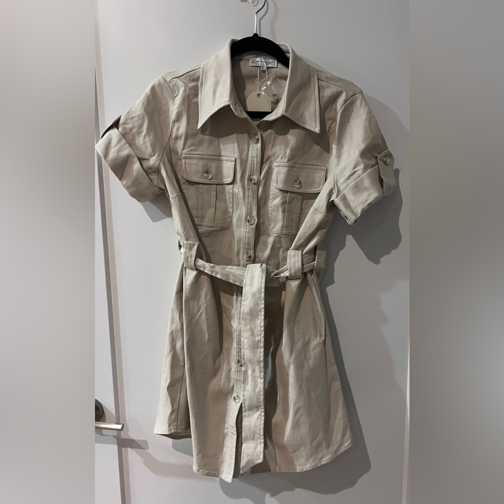 Runaway Scout Women's Beige Button Down Shirt Dress